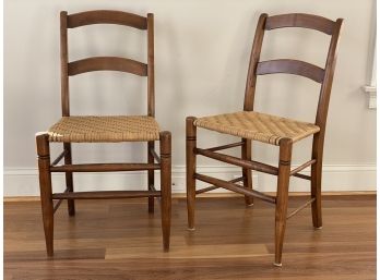 A Pair Of Vintage Ladderback Chairs With Herringbone Splint Woven Seats