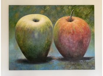 Fabulous Contemporary Still Life, Large Apples, Original Oil On Canvas