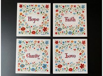 Vintage Berggren 'Faith, Hope, Charity & Love' Scandinavian Tile Trivets