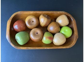 A Vintage Dough Bowl, Full Of Wooden Apples