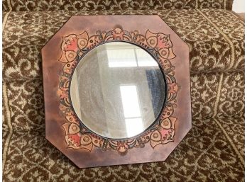 A Vintage 1970s Tooled Leather Mirror