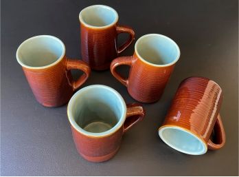 Brown Glazed Pottery Mugs, Blue Interior