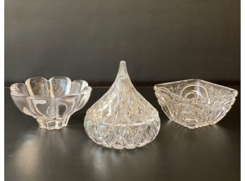 Three Sparkling Crystal Candy Dishes