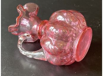 Vintage Cranberry Glass Pitcher, Ruffled Rim