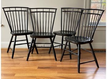 Set Of Four Birdcage Windsor Side Chairs, Black Painted Finish