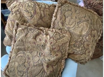 Three Throw Pillows - Brown Tapestry-Like Fabric