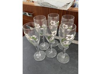 Hand Painted Floral Glassware - Set Of 6