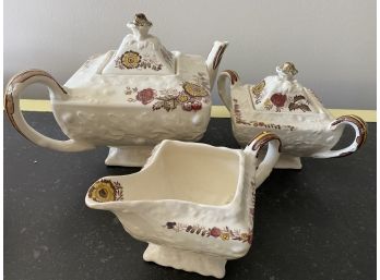 Masons Patent Ironstone Made In England Friarswood Teapot With Lid, Creamer, And Sugar Bowl With Lid.