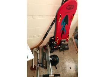 Roller Blades, Scooters, Winter Boogie Board, And Hockey Sticks