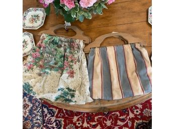 Two Vintage Sewing Bags With Wood Handles