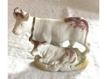 Porcelain Mother Cow And Calf Figurine, Marked