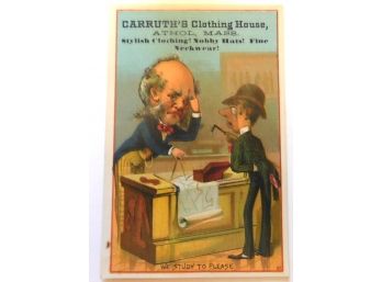 ANTIQUE TRADE CARD 'CARRUTHS CLOTHING HOUSE', ATHOL, MASS.