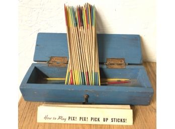 Pick Up Sticks' Game In A Prussian Blue Painted Box