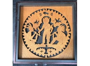 Framed Wood Cutout Of American Indians