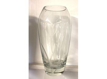 Vintage Large Glass Vase With TULIP Etching