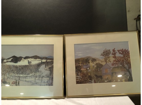 Two Prints Winter Scene And Barnyard