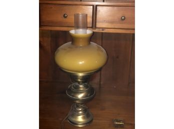 Brass Chimney Lamp With Gold Globe