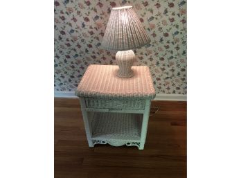 Wicker End Table And Lamp