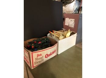 Box Of Vintage Holiday Lights And Box Of Candle Lights