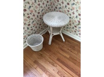 Round Wicker Table And Wicker Waste Basket