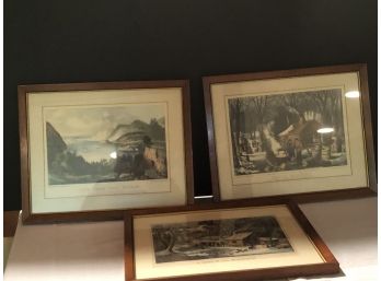 Set Of Three Currier And Ives Prints