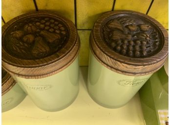 Four Light Green Canisters, 2 Of Each Size, 123