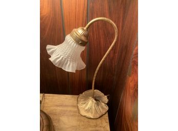 Pair Of Swan Neck Lamps With Lilly Pad Feet And Glass Shades