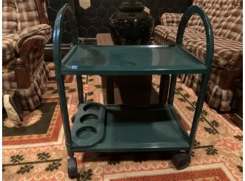 Green Rolling Cart With Tray And Drink Holders, 102