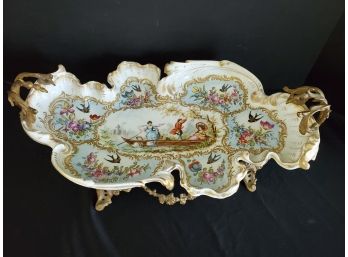 Beautiful Antique Porcelain & Brass Serving Dish Limoges France