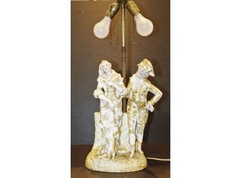 Lovely Vintage Painted Porcelain Figural Table Lamp