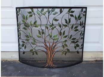 Black Mesh Metal Curved Tree Of Life Fireplace Screen