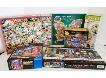 Great Assortment Of Six Jigsaw Puzzles - Ravensburger 1000 Piece, Panoramic & 3D Vase Puzzles & More