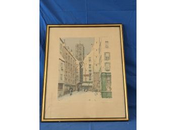 T. F. Simon Pencil Signed Paris French Etching Alley / Street Scene