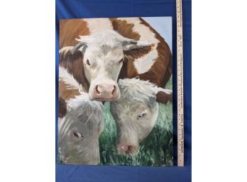 Signed Faith Ohms Litchfield CT Artist Cows In Closeup