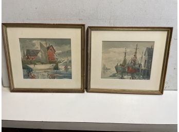 A Pair Of Watercolors By Rockport Mass . Artist Brian Truelove. Listed With Auction Records . Both Motif #1 Ro