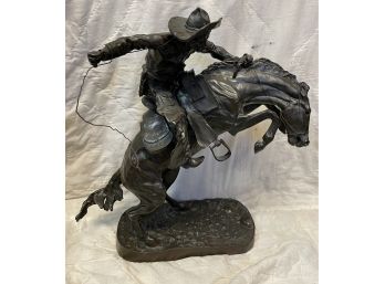 22 Inch Tall Frederic Remington  Cast  Bronze Sculpture Broncho . About 50 Years Old