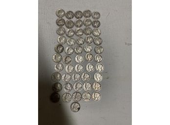 51 Mercury Dimes 90  Percent  Silver Mixed Dates . Good Condition