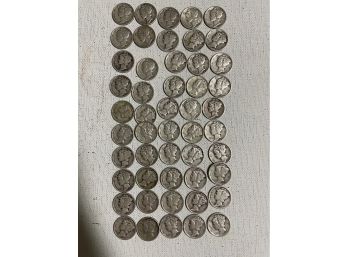 50 Mercury Dimes 90 Percent Silver Mixed  Dates . Good  Condition