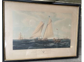 19th Century ' The America' . Winning The Match At Cowes For The Cup 1851 ( Not A Reproduction) Colored Lithog