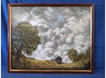 Large Signed And Dated Angelo Franco 2005 Barn Beneath A Clearing Sky Painting