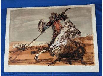 Pencil Signed Claude Weisbuch Don Quixote 'E.A.' (Artist Proof) Tilting At Windmills