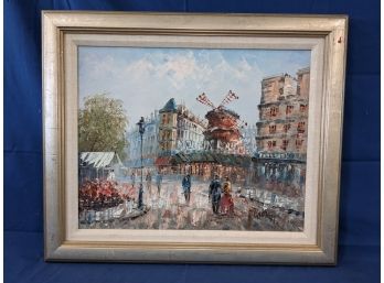 Signed 'Burnett' (?) Impressionist Painting Of Moulin Rouge Paris