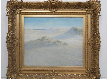 Antique Oil Painting Seashore Dunes Listed Artist Vintage Early 1900's Art W French Louie Gold Gilded Frame