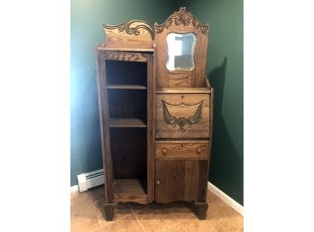 Antique Oak Secretary Shelf, Desk And Cabinet