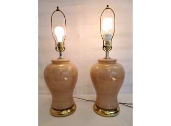 Matching Pair Of Alsy Mid Century Modern Swirl Glass And Brass Ginger Jars Table Lamps