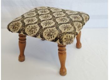 Very Nice Vintage Upholstered Small Turned Wood Leg Footstool