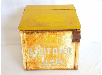 Weathered  Corona Light Metal Flip Lid Beer Cooler - Made In Mexico