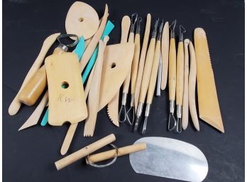 Assortment Of Wood Clay Sculpting Artist Tools