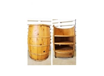 Unique Natural Finish Whiskey Barrel Three Shelf Open Back Cabinet