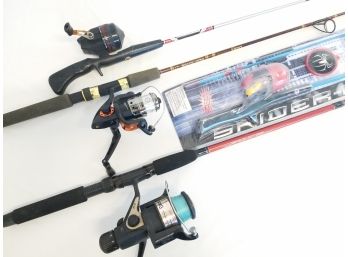 Four Fishing Rods & Reels: Southbend, Daiwa & Kids Spiderman